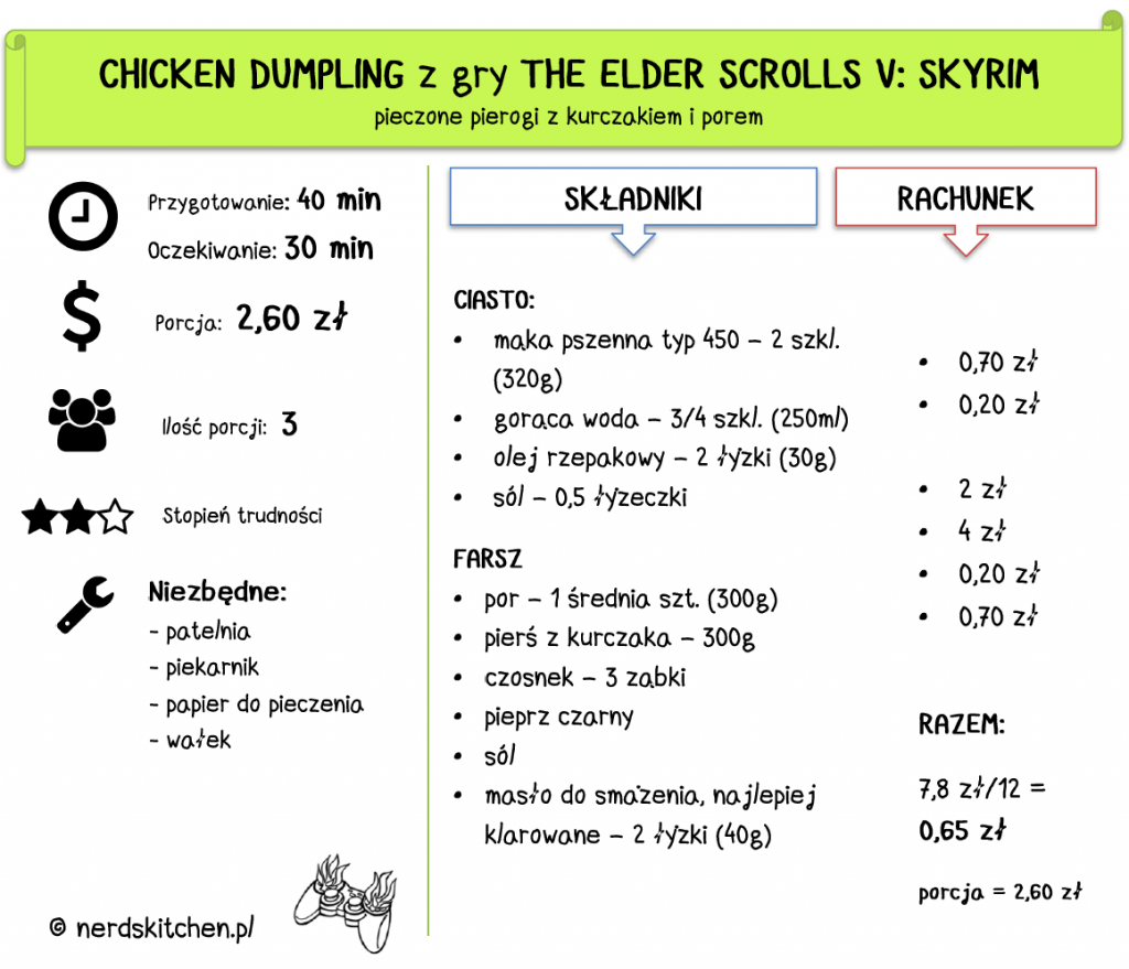 chicken dumpling - the elder scrolls V skyrim - pierogi pieczone z kurczakiem i porem
